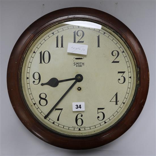 An Edwardian Smiths eight day mahogany wall timepiece diameter 39cm